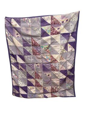 Vintage Purple Handmade Baby Quilt With Cute Character Applique